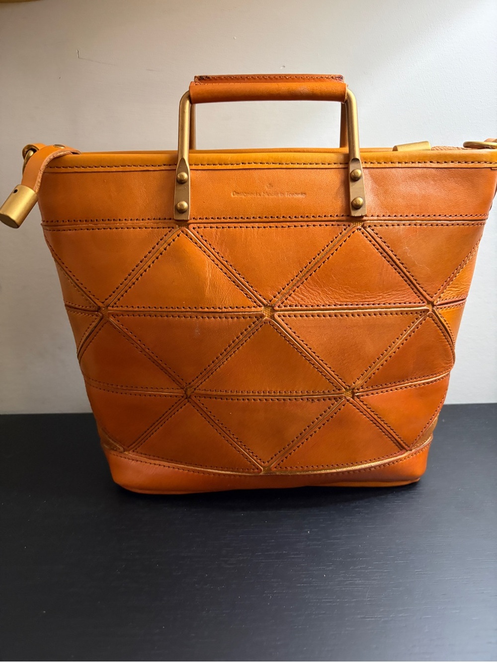 UPPDOO Genuine Leather Origami Geometric Tote Bag Tan